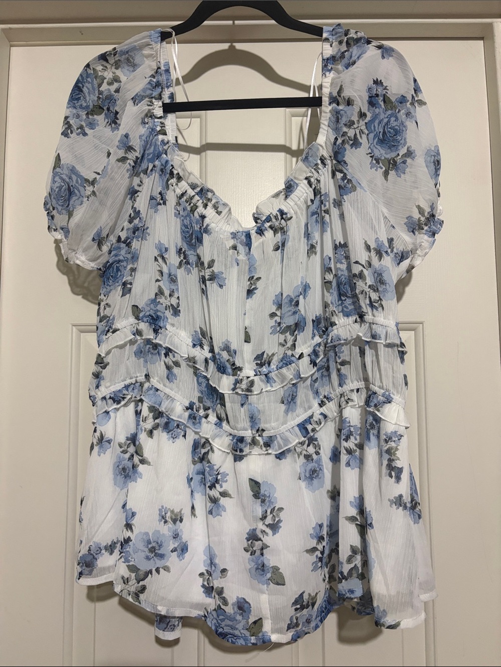 Floral Peasant Blouse - Blue Floral